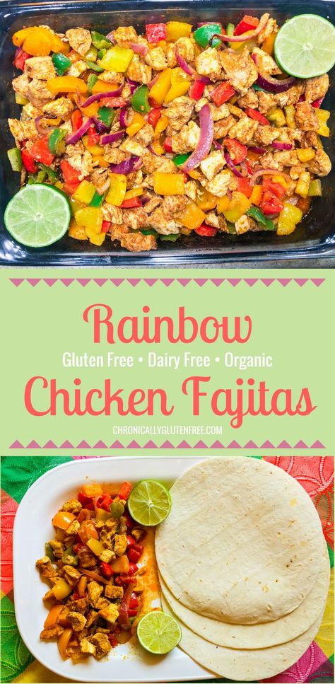 Rainbow Chicken Fajitas, Gluten free, dairy free and Organic. Dinner recipe, mexican food, healthy dinner recipe Mexican Food Healthy, Organic Dinner Recipes, Organic Dinner, Rainbow Chicken, Dairy Free Recipes Dinner, Recipe Mexican, Healthy Dinner Recipe, Organic Recipes Healthy, Dairy Free Dinner