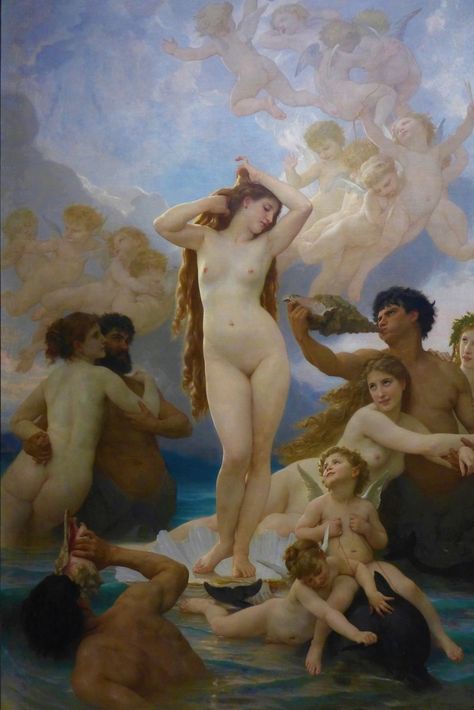 The Birth of Vénus by William Bouguereau - Artvee William Adolphe, Birth Of Venus, William Adolphe Bouguereau, A Group, Water, Art