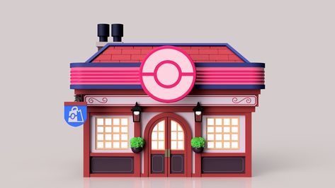 Pokemon Center, Pokemon Project, Brick Texture, Isometric Art, Blender 3d, Banner Ads, 3d Design, Pop Up, Pixel Art