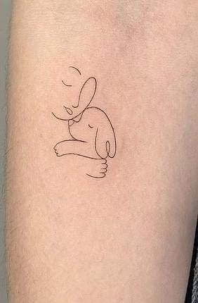 Rabbit Line Art Tattoo, Mini Rabbit Tattoo, Minimal Bunny Tattoo, Bunny Fine Line Tattoo, Lop Bunny Tattoo, Bunny Ears Tattoo, Minimalist Bunny Tattoo, Bunny Outline Tattoo, Cute Rabbit Tattoo