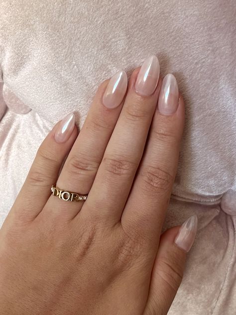 Chrome nails Hailey Bieber style nails sheer pink nails mermaid nails almond style nails natural nails chic nails Sheer Chrome Nails, Pink Chrome Nails, Pink Chrome, Chrome Nails, Nails, Pink