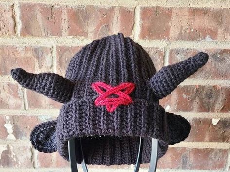 Crochet Baphomet Hat, Baphomet Crochet Pattern Free, Balaclava Crochet Pattern Free, Fun Beanies, Beanie Hat Crochet Pattern, Beanie Hat Crochet, Easy Crochet Hat Patterns, Crochet Christmas Hats, Easy Crochet Hat