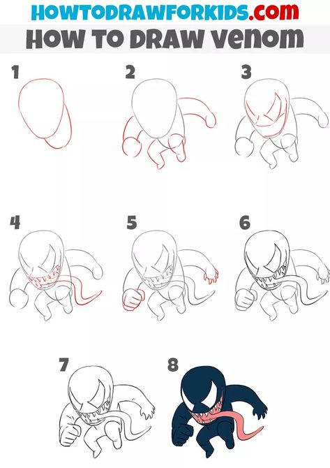 How To Draw Venom, Procreate Doodles, Venom Drawing, Drawing Methods, Easy Disney Drawings, Draw Comics, A Cartoon Character, Drawing Superheroes, Drawing Lessons For Kids