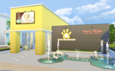 Animal Care - Clínica Veterinária - The Sims 4 - Via Sims Cat Pet Shop, Pet Store Design, Lotes The Sims 4, Sims Pets, The Sims 4 Lots, Shelter Design, Pet Hotel, Sims 4 Expansions, Sims 4 House Design