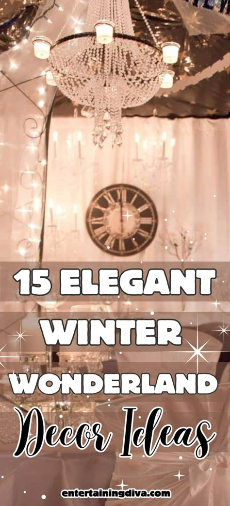 15 Elegant Winter Wonderland Party Ideas | Christmas Winter Wonderland Party Ideas For Adults, Prom Themes Winter Wonderland, 50th Winter Wonderland Party, White Party Decorations Elegant, White Christmas Party Theme Decorating Ideas, Christmas Winter Wonderland Theme Decor, Winter Wonderland Pajama Party, Winterwonder Land Theme, Diy Christmas Wonderland Decor