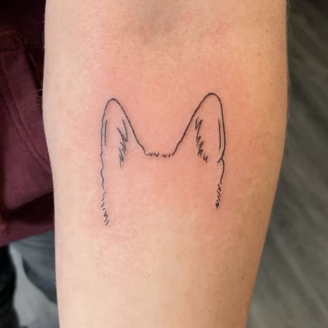 German Shepherd Dog Ear Tattoo, Dog Ear Tattoo German Shepherd, Dog Ear Fine Line Tattoo, Blue Heeler Ears Tattoo, Dog Tattoos German Shepherd, German Shepherd Dog Ear Outline Tattoo, Minimal Corgi Tattoo, German Shepherd Fine Line Tattoo, Fine Line German Shepherd Tattoo