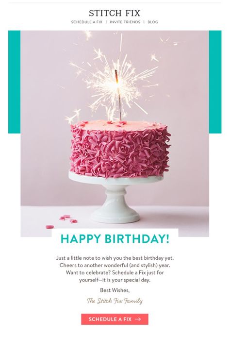 Stitch Fix sent this email on our birthday! #emaildesign #emailmarketing #emailmarketingdesign #newsletterdesign #newsletterideas #newsletteremaildesign Happy Birthday Email, Birthday Mail, Birthday Email, Birthday Image, Email Template Design, Email Design Inspiration, Email Marketing Design, Happy Birthday Pictures, Email Template