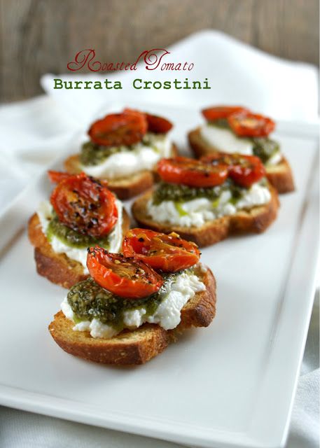 Authentic Suburban Gourmet: Friday Night Bites | Roasted Tomato Burrata Crostini Roasted Tomato Burrata, Burrata Crostini, Soup Cauliflower, Tomatoes Roasted, Baking Chocolate, Roasted Tomato, Cauliflower Soup, Favorite Appetizers, Snacks Für Party