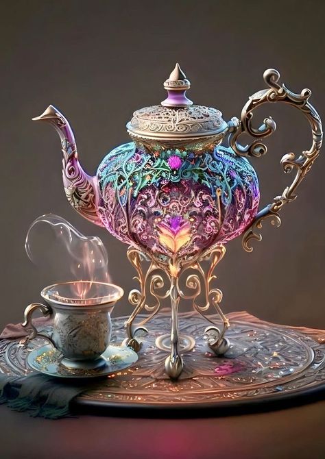 Magic Tea, Tea Pots Art, Fairy Tea Parties, Teapots Unique, Pretty Tea Cups, Unique Tea, Teapots And Cups, Tea Art, Dreamy Art