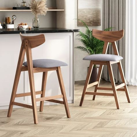 Noble House Marten Fabric Upholstered 25" Counter Stools, Set of 2, Dark Gray, Walnut - Walmart.com Wood Counter Stools, Indoor Dining, Stools With Backs, Wood Counter, Christopher Knight, Noble House, Christopher Knight Home, Dining Room Bar, Furniture Deals