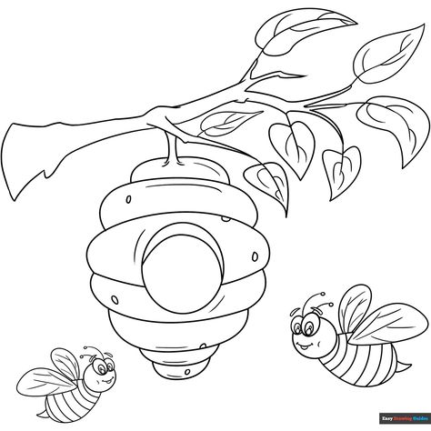 Free Bee Hive Coloring Page for Kids Bumble Bee Coloring Page, Easy Pictures, Cartoon Grandma, Insect Coloring Pages, Spider Coloring Page, Easy Drawing Guides, Bee Printables, Drawing Guides, Dragon Coloring Page