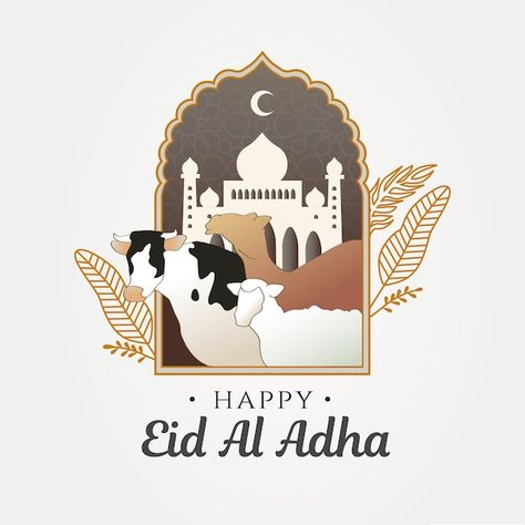 A poster for eid al adha with a cow in t... | Premium Vector #Freepik #vector #eid-al-adha #eid-aladha #eid-card #eid-mubarak-card Melayu Wedding, Eid Ul Adha Mubarak, Happy Eid Al Adha, Eid Card, Idul Adha, Crafts Origami, Adha Mubarak, Eid Ul Adha, Happy Eid