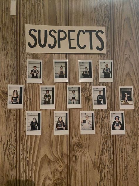 Wanted Party Theme, Mystery Birthday Party Decorations, Halloween House Party Decorations Diy, Halloween Party College Decoration, Who Dunnit Party, Polaroid Mugshot Wall, Thriller Themed Party, Bonnie And Clyde Theme Party, College Halloween Party Games