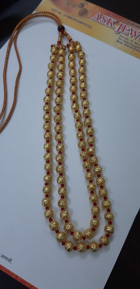 Simple Beeds Necklace, Gundu Mala Designs, Gold Mala, Mala Designs, Man Gold Bracelet Design, Baby Jewelry Gold, Maharashtrian Jewellery, Mango Necklace, Temple Necklace