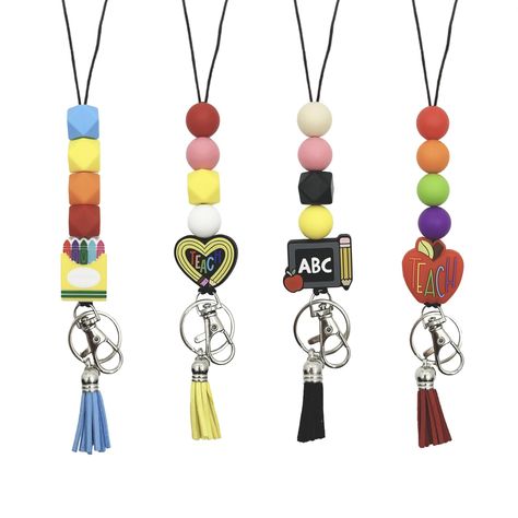 PRICES MAY VARY. Cute Teacher Lanyard: These teacher lanyards make the perfect gift for the teachers in your life, a beautiful way to mix function with style. Crafted with care and designed with cute silicone beads, these beaded lanyards for id badges are the ultimate accessory for every teacher. Premium Material: These cute teacher lanyards for id badges are made with washable, durable silicone beads, leather tassels, sturdy cord, strong metal clip, and keyring. The beaded lanyard includes a br Teacher Lanyards, Silicone Bead Lanyard, Teacher Lanyard Beaded, Cute Teacher Gifts, Teacher Craft, Selling Handmade Items, Teacher Lanyard, Beadable Products, Bubblegum Beads