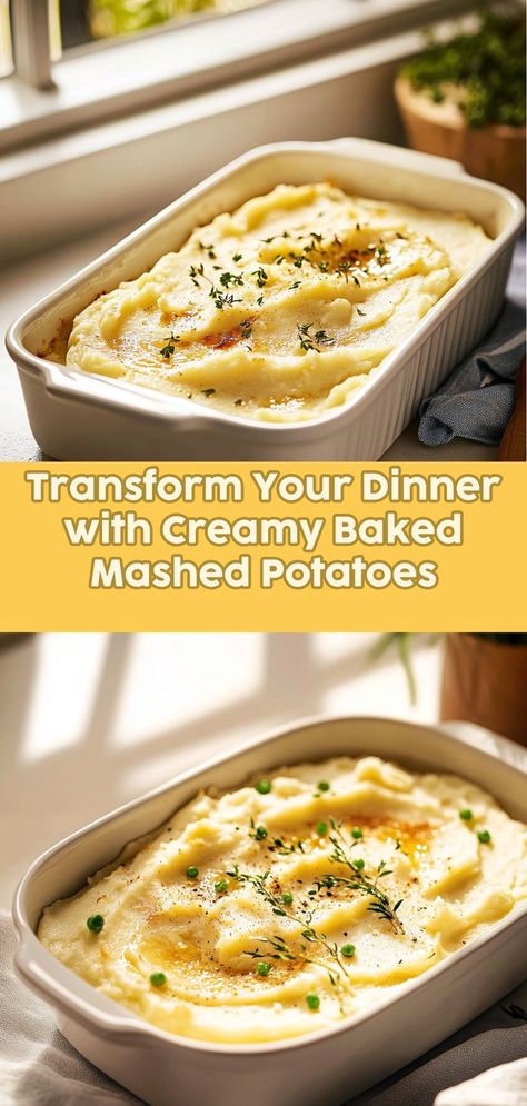 Transform your dinner table with our creamy baked mashed potatoes that redefine comfort food. Made with Yukon Gold potatoes and a blend of buttery goodness, heavy cream, and sour cream, this recipe creates an ultra-creamy texture that melts in your mouth. Ideal for family gatherings or special occasions, these mashed potatoes can be prepared in advance and baked just before serving. Elevate your meals and impress your guests with this simple yet decadent side dish! Mashed Potatoes Recipe Sour Cream, Gold Mashed Potatoes Recipe, Baked Mashed Potatoes Recipe, Gold Mashed Potatoes, Yukon Gold Mashed Potatoes, Quick Easy Family Meals, Baked Mashed Potatoes, Mashed Potatoes Recipe, Gold Potatoes