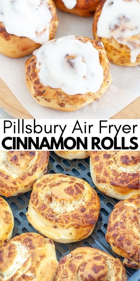 Pillsbury Cinnamon Roll Recipes, Air Fryer Cinnamon Rolls, Air Fryer Recipes Breakfast, Air Fryer Recipes Dessert, Pillsbury Cinnamon Rolls, Air Fryer Recipes Snacks, Air Fryer Cooking Times, Cooks Air Fryer, Cinnamon Rolls Easy