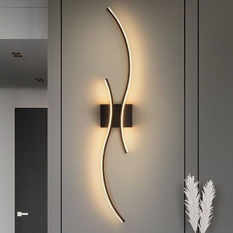 CANEOE Modern Led Wall Light, 39inch Black Indoor Led Wall Sconce Lighting, Bathroom Vanity Light Fixtures Over Mirror for Living room Hallway Bedroom Bedside Wall Lamp (Cool white, 6000K) - Amazon.com Living Room Wall Lamp Ideas, House Led Lighting Ideas, Bathroom Mirror Lighting Ideas, Leds Lighting Ideas Bedroom, Bedroom Wall Sconces Bedside Lighting, Lighting Bathroom Vanity, Hallway Sconces, Bathroom Vanity Light Fixtures, Lamp Cool