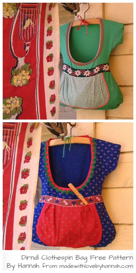 DIY Dirndl Clothespin Bag Free Sewing Pattern & Tutorial Diy Dirndl, Clothespin Holder, Peg Bags, Pin Bag, Clothespin Bag, Pin Holder, Peg Bag, Bag Pattern Free, Sew Ins