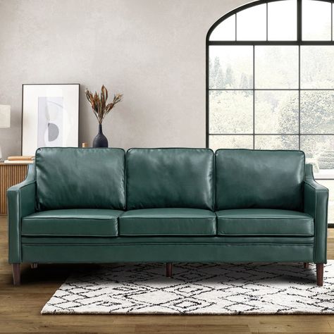 George Oliver Jannae 80" Vegan Leather Upholstered Square Arm Sofa & Reviews | Wayfair Piping Design, Colorful Cottage, Genuine Leather Sofa, Tommy Bahama Home, Square Arm Sofa, Sofa Review, Living Room Furniture Sofas, Best Sofa, Comfortable Sofa