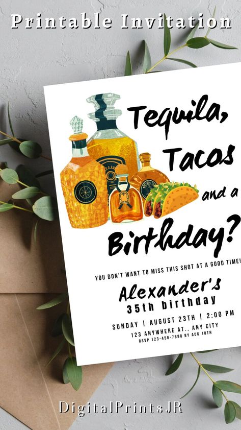 Tequila And Tacos Party, Tacos And Tequila Party Theme, Tacos Tequila Party, Tacos And Tequila Birthday Party, Taco 30th Birthday Party, Tequila Themed Birthday Party Men, Tequila 21st Birthday, Taco And Tequila Party Ideas, Tequila Birthday Party Theme