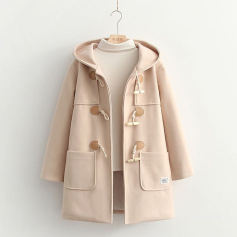 Cute Winter Jackets, Womens Hooded Coat, Winter Coat For Women, Office Work Wear, Harajuku Clothes, Woolen Coat Woman, Hooded Wool Coat, Toggle Coat, Fashion Drawing Dresses