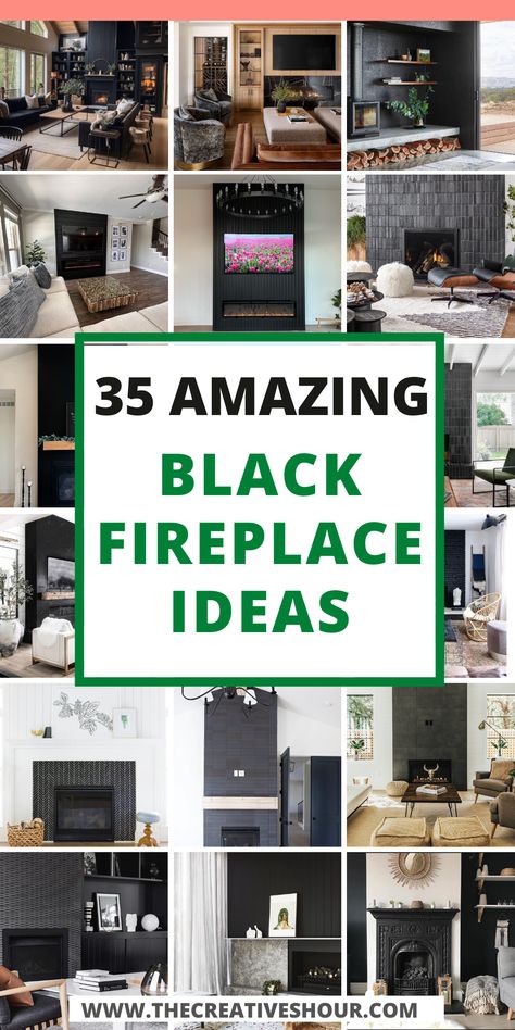 Embrace the allure of a black fireplace, whether it's brick, tile, shiplap, or stone, each idea adding a touch of modern elegance to your interior design. From chic decor accents to built-ins that amplify both style and storage, black fireplaces transform your living areas and even bedrooms into captivating retreats, redefining coziness with a contemporary edge. Dark Fireplace Surround, Black Fireplace Ideas, Black Fireplaces, Black Fireplace Mantel, Black Fireplace Wall, Tiled Fireplace Wall, Black Fireplace Surround, Black Brick Fireplace, Fireplace Accent Walls