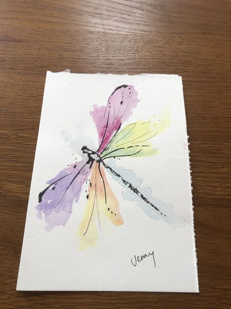 Cute Watercolor Art, Watercolor Butterflies, Watercolor Art Cards, Cute Watercolor Paintings, Watercolor Dragonfly, Watercolor Birthday Cards, Watercolor Beginner, Watercolor Paintings For Beginners, Watercolor Paintings Easy