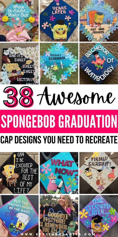 spongebob graduation cap ideas Graduation Cap Ideas Masters Degree, Plant Graduation Cap, Graduation Spongebob, Spongebob Grad Cap, Funny Grad Cap Ideas, Spongebob Graduation, Spongebob Graduation Cap, Food Graduation Party, Funny Graduation Cap Designs