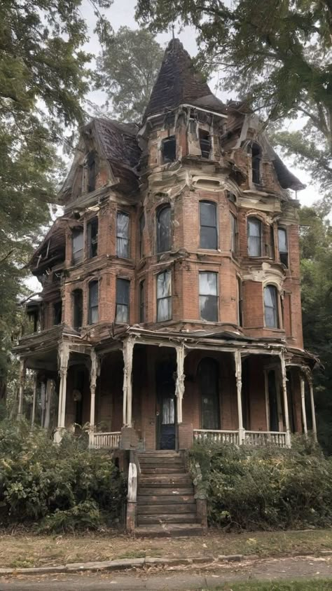 Vintage Mansion, Houses Victorian, Creepy Old Houses, Beautiful Abandoned Places, Buildings Art, Old Victorian Homes, Old Abandoned Buildings, Abandoned Ruins, Creepy Houses