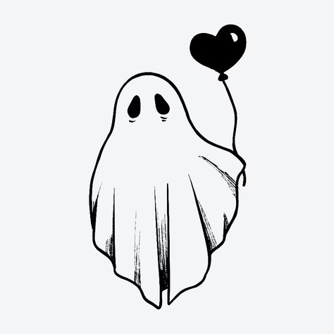 Couple Tattoos Music, Ghost Couple, Ghost Drawing, Ghost Tattoo, Spooky Tattoos, Halloween Drawings, Cute Doodles Drawings, Mini Drawings, Cute Easy Drawings