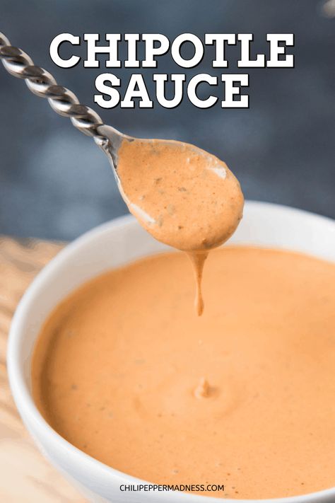 Chipotle Sauce - A quick and easy recipe for chipotle sauce that focuses more on the chipotle and less on the other ingredients. Chipotle all the way, yet still super creamy. #chipotle #sauce Creamy Chipotle Sauce Recipe, Chipotle Sauce Recipe, Chipotle Cream Sauce, Creamy Chipotle Sauce, Chili Pepper Recipes, Homemade Chipotle, Quick Food, Taco Sauce, Chipotle Sauce