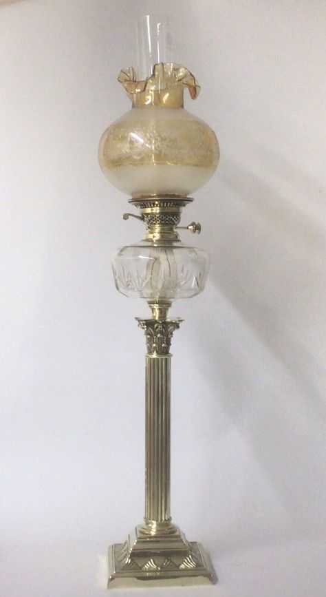 Antique Oil Lamp Banquet Lamp Cut Crystal Font Marigold Glass Shade 3ft Tall | eBay Antique Oil Lamp, Banquet Lamp, Lamp Standing, Antique Oil Lamps, Corinthian Column, Oil Lamp, Oil Lamps, Glass Shades, Floral Pattern