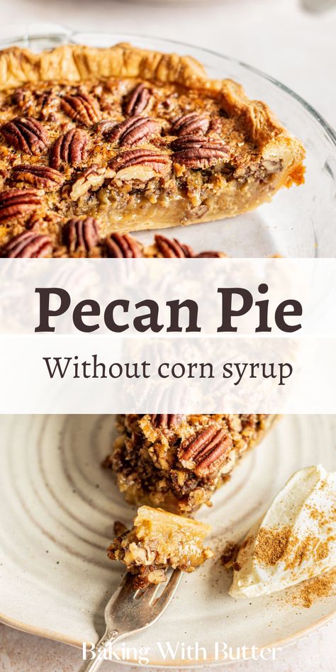 This is a classic pecan pie but made without corn syrup. It's sweet and gooey with a perfect pecan crunch encased in buttery, flaky pastry. Pecan Pie Recipe Without Corn Syrup, Pecan Pie Without Corn Syrup, Pecan Crunch, Classic Pecan Pie, Easy Pecan Pie, Best Pecan Pie, Pecan Pie Easy, Dessert Pie Recipes, Pecan Tarts