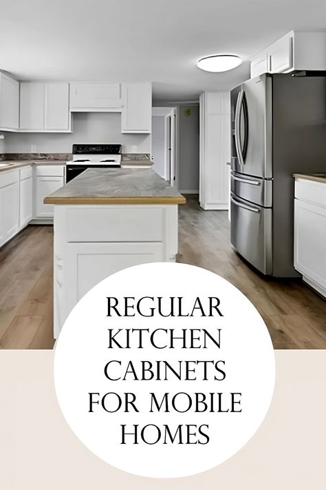 How to Fit Regular Kitchen Cabinets in Mobile Homes Mobile Home Cabinets, Lakehouse Remodel, Replacing Kitchen Cabinets, Mobile Home Kitchen Cabinets, Buying A Mobile Home, Standard Cabinet, Remodel Mobile Home, Mobile Home Kitchen, L Shaped Kitchen