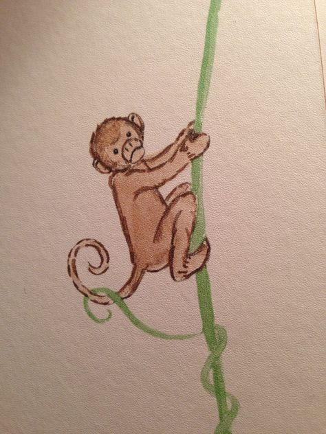 Cute monkey drawing! I love it! So cute! Jungle Animals Drawing Easy, Draw A Monkey Easy, Monkey On Tree Drawing, Monkey Painting Acrylic Easy, Monkey Sketch Easy, Funny Monkey Drawing, Monkey Doodle Easy, Cute Monkey Drawing Easy, Monkey Illustration Drawing