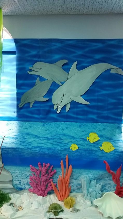 Submerged Vbs Decorations, Vbs Ocean Theme, Ocean Party Decorations, Submerged Vbs, Ocean Vbs, Ocean Commotion, Scuba Vbs, Lauren Williams, Underwater Party