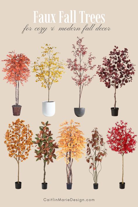 faux fall tree roundup, artificial fall tree, faux maple tree, faux tree for fall decor, potted faux maple tree, faux burgundy oak tree, pottery barn tree, crate and barrel tree, nearly natural tree Faux Maple Tree, Fall Trees Decorations, Faux Fall Tree, Pottery Barn Tree, Fall Tree Decor, Fall Aesthetic Pictures, Tree Pottery, Candlelit Table, Tree Faux