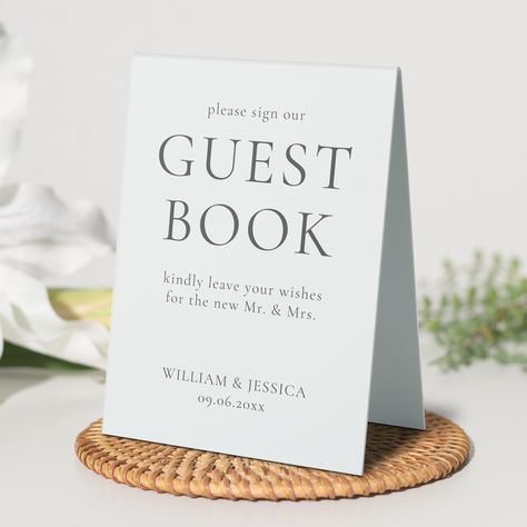 This minimalist wedding guest book sign is the perfect addition to your reception decor. The simple design features elegant typography in a modern minimalist style, with plenty of white space for a clean and timeless look. Use it to direct your guests to the guest book or photo booth, or display it near the entrance as a welcome sign. With its understated elegance and minimalist design, this wedding guest book sign will be a beautiful and memorable addition to your special day. Guest Book Table Sign, Welcome Table Wedding Entrance, Guest Book Signage, Wedding Guest Book Table, Guest Book Table, Book Table, Wedding Guest Book Sign, Modern Minimalist Style, Elegant Typography