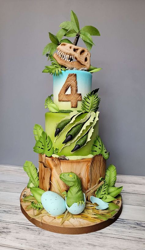 Children's Cakes | whimsycakesbydee Dinosaur Cakes For Boys, Dinasour Birthday, Jurassic World Cake, Dinosaur Birthday Party Ideas, Dino Birthday Cake, T Rex Cake, Jurassic Park Birthday Party, Dinosaur Birthday Theme, Jurassic Park Birthday