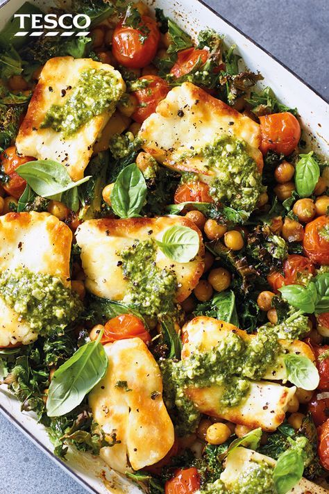 Crockpot Summer, Baked Halloumi, Meals Summer, Summer Lunches, Dinner Crockpot, Vegetarian Dinner Ideas, Tesco Real Food, Meals Dinner, Veggie Dinner