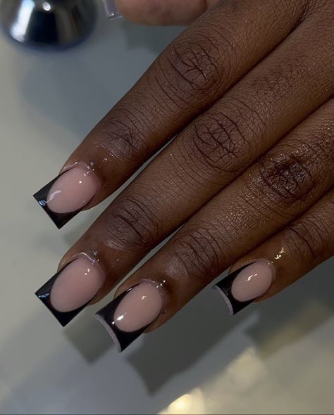 Black Frenchies, Black And Nude Nails, Black French Tip Nails, Black French Tip, Long Acrylic Nail Designs, Drip Nails, Stylish Nails Designs, French Tip Acrylic Nails, French Acrylic Nails