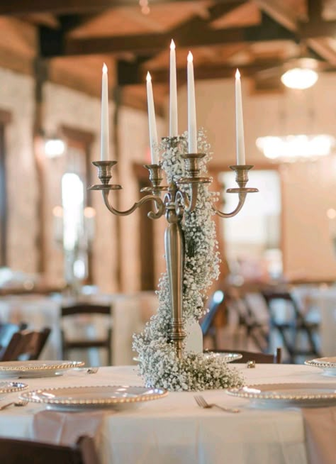 Wedding Flameless Candles, Candleabra Wedding, Spring Backyard Wedding, Taper Candle Centerpiece, Spring Backyard, Candelabra Flowers, Candelabra Wedding Centerpieces, Candles For Christmas, Wedding Table Setting Ideas