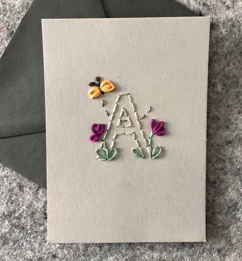 Embroidered Business Cards, Embroidery In Paper, How To Embroider On Paper, Embroidery Birthday Card, Hand Stitched Cards, Paper Embroidery Cards, Embroidery On Paper Art, Embroidered Cards Diy, Hand Embroidered Cards