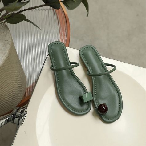 Meotina Women Genuine Leather Sandals Flip Flop Round Toe Flat Slides Casual Ladies Slippers 2021 Beach Shoes New Green Brown 40|Women's Sandals| - AliExpress Ladies Slippers, Genuine Leather Sandals, New Green, Slipper Shoes, Beach Shoes, Thong Sandals, Green Brown, Women's Sandals, Flip Flop