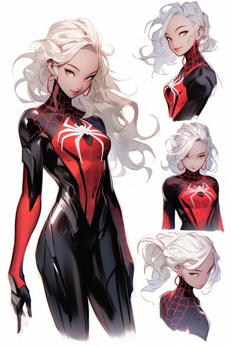 Spider Man Outfits Ideas Oc, Black Widow Spidersona, Spider Sona Female, Spider Woman Outfit, Spider Man Costume Design, Spider Woman Poses, Black Widow Oc, Spider Man Reference Poses, Spider Woman Suit