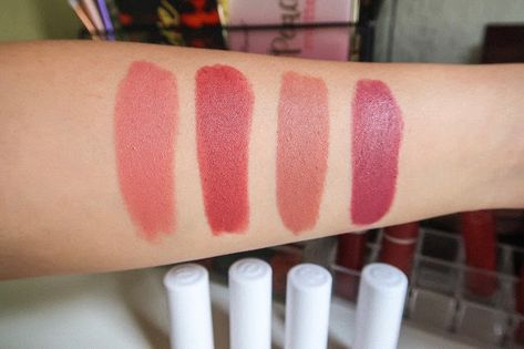 Essence This Is Me Lipsticks Review Loreal Age Perfect Lipstick Swatches, Essence Kissed By The Light, Essence Lipstick Swatches, Essence Lipstick, Essence Glimmer Glow Lipstick, Perfect Nude Lipstick, Drugstore Lips, Satin Lipstick, Lips Shades