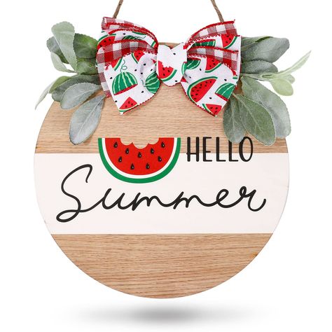 PRICES MAY VARY. Unique Design - 1pcs wooden sign are included in the package, taking wood grain print as background, printed with the words of hello summer, patterned with watermelon, embellished with leaves and a bow patterned with buffalo plaids and watermelon , rustic and delicate. With a hemp rope for hanging, very easy to use. Proper Size - The wooden sign is about 30 x 30cm/12 x 12 inch, proper size for your front door, window, wall, etc., bring vitality into your home and party. Good Mat Home Office Window, Welcome Sign Front Door, Welcome Signs Front Door, Door Signs Diy, Farmhouse Wood Sign, Office Window, Signs Diy, Summer Watermelon, Bow Pattern