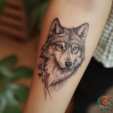 The Art of Embracing Your Wild Side: Exploring the Mystique of Wolf Tattoos: 140 Designs - inktat2.com Wolf Tattoo Wrist, Wild Animal Tattoos For Women, White Wolf Tattoo For Women, Pretty Wolf Tattoo, Wolf Tattoo For Women Half Sleeves, Small Wolf Tattoo Simple, Native Wolf Tattoo, Minimal Wolf Tattoo, Wolf Outline Tattoo