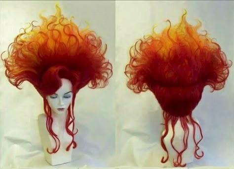 flame Phoenix Costume, Fire Costume, Flame Hair, Heat Miser, Fire Fairy, Drag Wigs, Avant Garde Hair, Fire Hair, Circus Costume